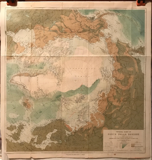 Physical Chart of North Polar Regions, antique map, 1897