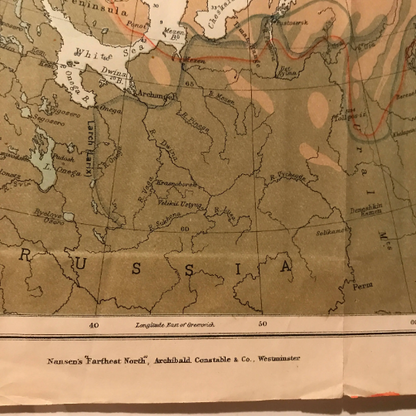 Physical Chart of North Polar Regions, antique map, 1897