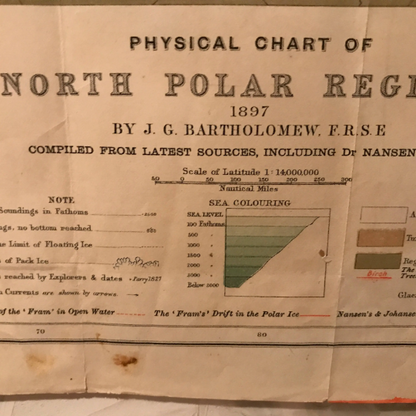 Physical Chart of North Polar Regions, antique map, 1897